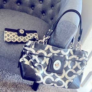 Coach black and white purse with matching wallet